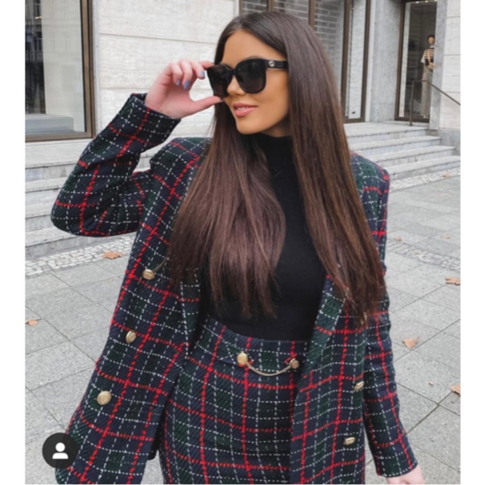 Double Breasted Green Plaid Blazer